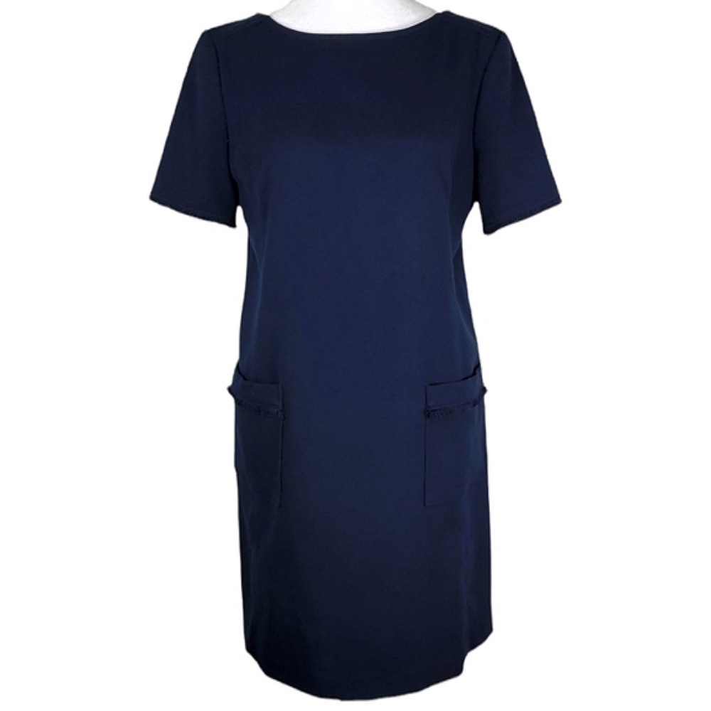 LOFT Navy Blue Fringe Detail Shift Dress